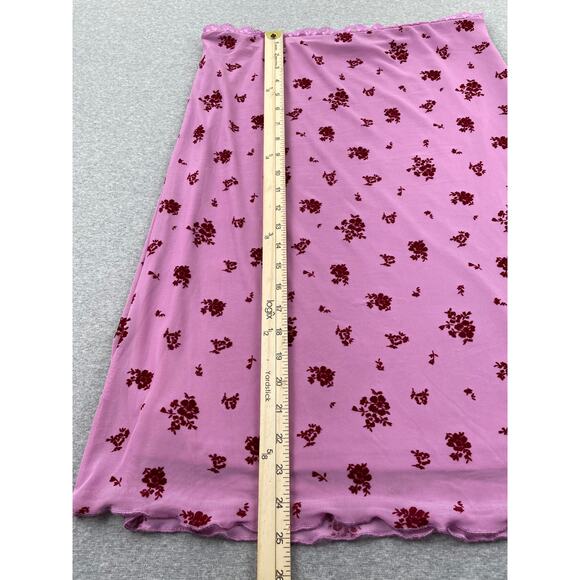 Love, Fire Floral Mesh Lace Trim Skirt Womens XL Pink Pull-On Coquette Feminine - Picture 5 of 13
